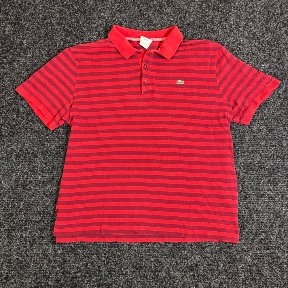 Lacoste Mens Regular Fit Striped Polo Shirt Red Burgundy Size 9 XXL 3XL